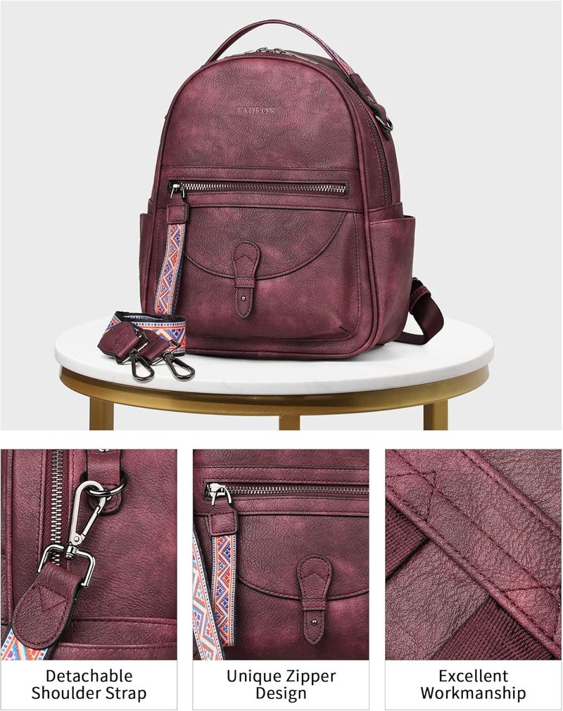 FADEON Mini Backpack Purse for Women, Designer Leather Cute Roomly Backpacks, Daily Ladies Shoulder Backpack Fashion Handbag - Image 5